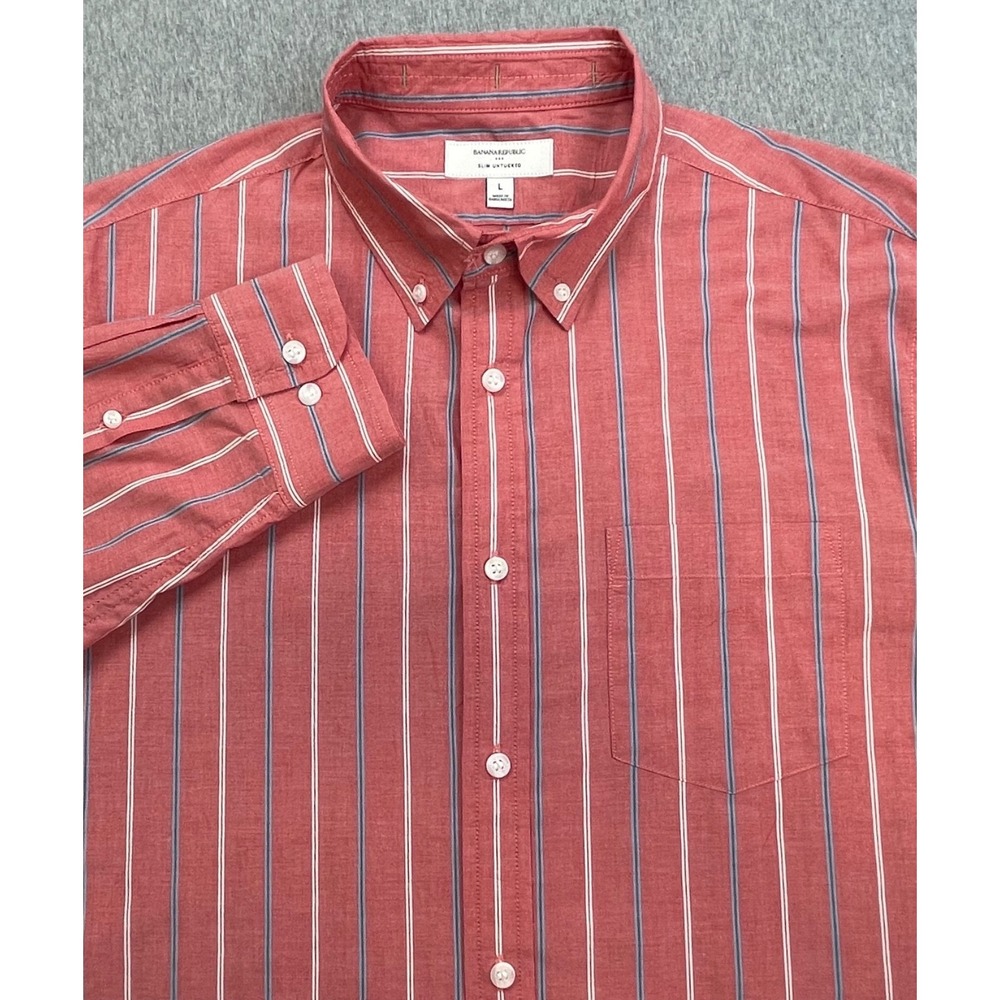 Banana Republic Shirt Mens Large Striped 100% Cotton Slim Untucked Button Down